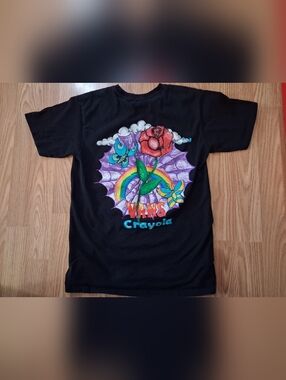 VANS Graphic Tee with Rainbow Rose and Crayola Logo.  Womens.  Size Small